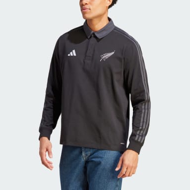 Men Rugby Black All Blacks Rugby Long Sleeve Polo Shirt