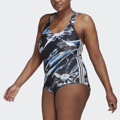 Dam Simning Svart Positivisea 3-Stripes Graphic Swimsuit (Plus Size)