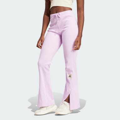 Women Training Purple Lounge Ribbed Flared-Leg Pants