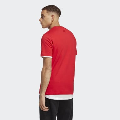 Men Training Red Essentials Single Jersey Linear Embroidered Logo Tee