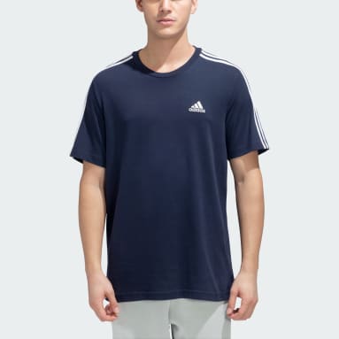 Men Training Blue 3 STRIPES SINGLE JERSEY TEE