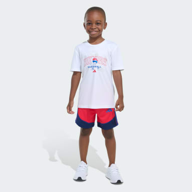 Two-Piece Short Sleeve Polyester Tee and Colorblock 3-Stripes Shorts Set