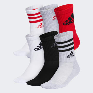 Youth 8-16 Years Training Red Cushioned Mixed Crew Socks 6 Pairs