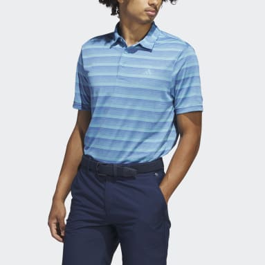 Men Golf Blue Two-Color Striped Golf Polo Shirt