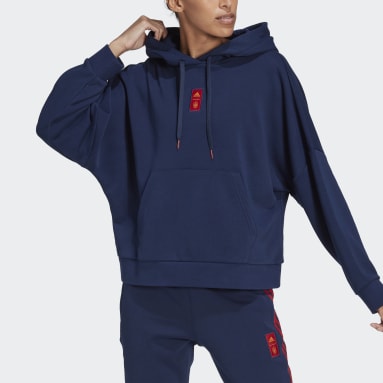 Sudadera con Gorro España Azul Mujer Fútbol