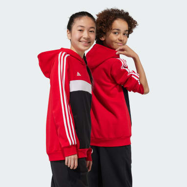 Børn Sportswear Rød Tiberio 3-Stripes Colorblock Fleece Kids hættetrøje