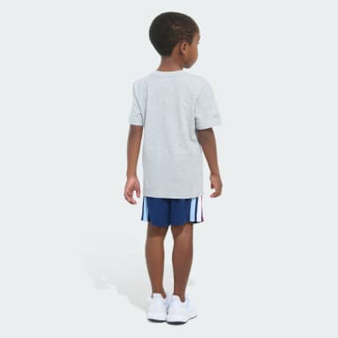 Two-Piece Short Sleeve Graphic Cotton Heather Tee and 3-Stripes Shorts Set