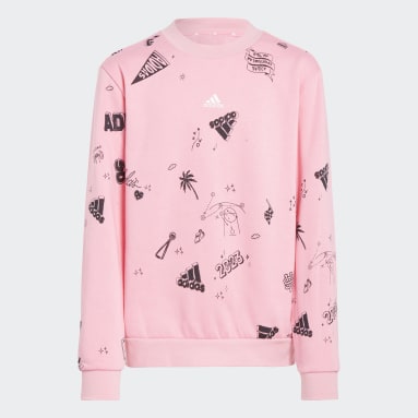 Youth 8-16 Years Sportswear Pink Brand Love Allover Print Crew Sweatshirt Kids