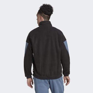 Men Sportswear Black Colorblock Sherpa Fleece Track Top