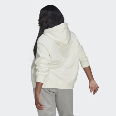 Women Sportswear White Oversized Hooded Sweatshirt (Plus Size)