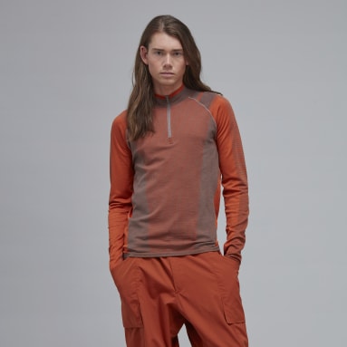 Men Lifestyle Brown Y-3 Classic Knit Base Layer Half-Zip Top