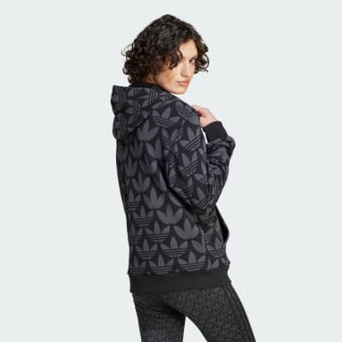 Sweat-shirt à capuche monogramme Trèfle noir Femmes Originals