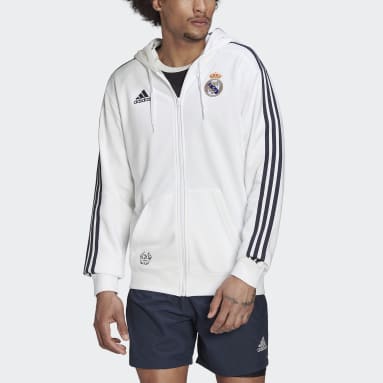 Veste à capuche entièrement zippée Real Madrid 3-Stripes Blanc Hommes Football