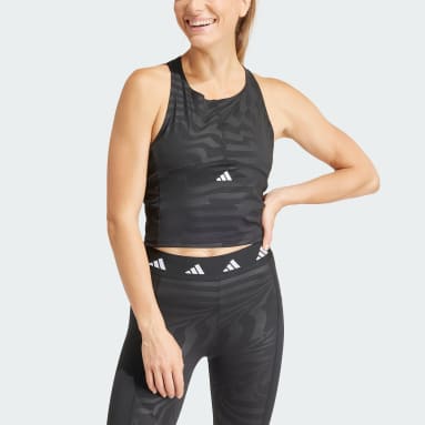 adidas Train Essentials Train Cotton 3-Stripes Crop Tank Top - Black