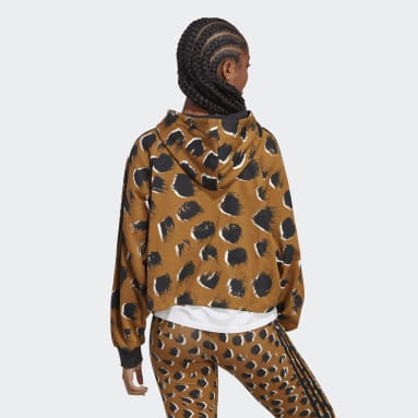 Polerón con Capucha Essentials 3 Tiras Animal Print Café Mujer Sportswear