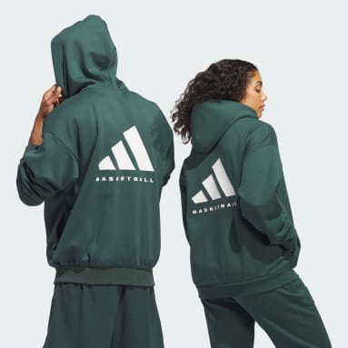 adidas Basketball Velour Hoodie - Green, Unisex Basketball