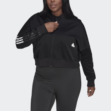 Women Sportswear Black Cropped Track Top (Plus Size)