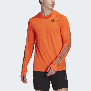 Men Running Orange Run Icon Full Reflective 3-Stripes Long Sleeve Tee