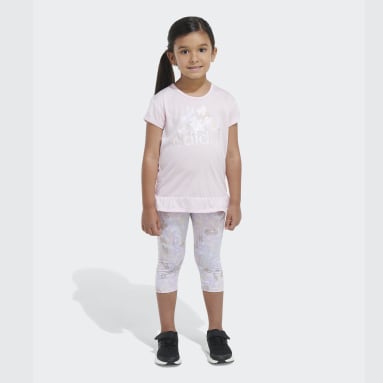 Children 4-8 Years Lifestyle Pink Mélange Tee and Allover Print Capri Set