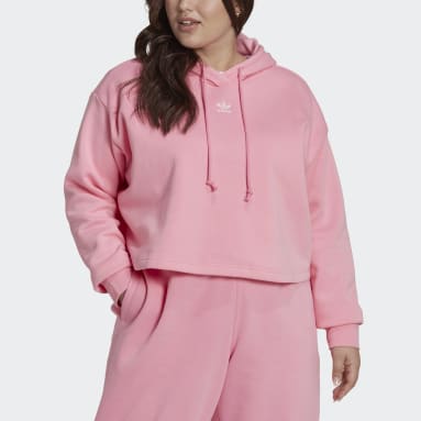 Camisola Curta com Capuz em Fleece Essentials Adicolor (Plus Size) Rosa Mulher Originals