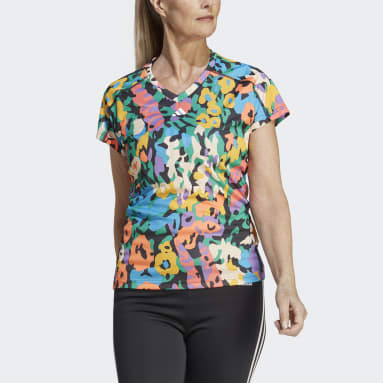 Polera AEROREADY Train Essentials Logos Mínimos Cuello En V Estampado Floral Negro Mujer Training