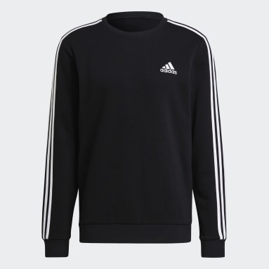 Men Essentials Black Essentials Fleece 3-Stripes Sweatshirt