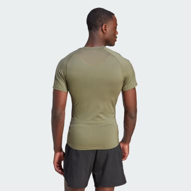 Men Training Green Techfit 3-Stripes Training Tee