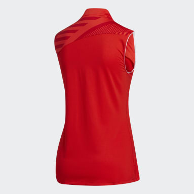 Women's Golf Red Printed Mock Sleeveless Polo Shirt