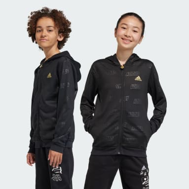 Veste à capuche entièrement zippée Brand Love Golden Enfants Noir Enfants Sportswear