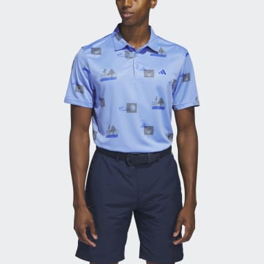 Men Golf Blue Allover-Print Golf Polo Shirt