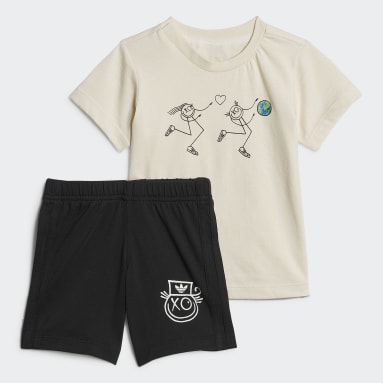 Kinderen Originals wit Graphic Collab Short en T-shirt Setje