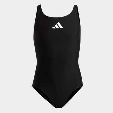 Girls Swimming Black Solid Small Logo Swimsuit
