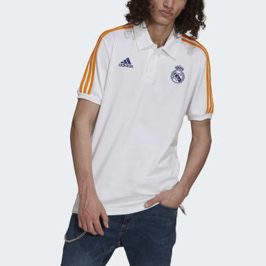 Men Football White Real Madrid 3-Stripes Polo Shirt