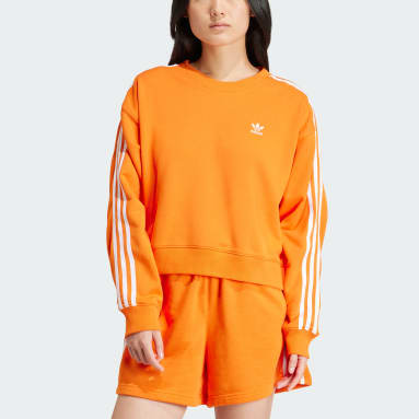 Women's Originals Orange Adicolor 3-Stripes Crew Sweatshirt