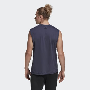 Men Training Blue Yoga Sleeveless Tee