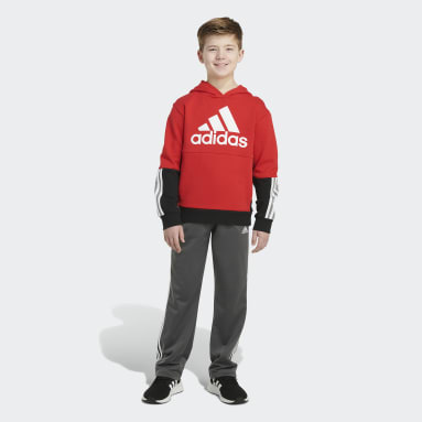 Children Training Red Colorblock Pullover Hoodie