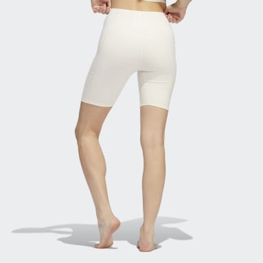 Calzas Cortas adidas Yoga 4 Elements Studio Pocket Tiro Alto Beige Mujer Training