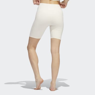 Licras Cortas adidas Yoga Studio con Bolsillo y Pretina Alta Beige Mujer Training