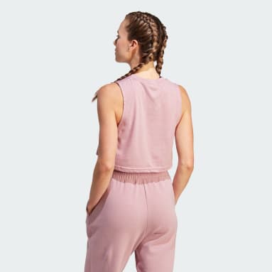 Women Gym & Training Pink Train Essentials Train Cotton 3-Stripes Crop Tank Top