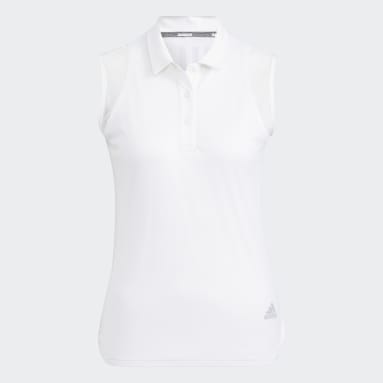 Women Golf White 스테이트먼트 히트레디 메쉬 슬리브리스 폴로 셔츠