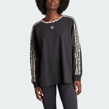 Women Originals adidas Originals Leopard Luxe 3-Stripes Long Sleeve T-Shirt