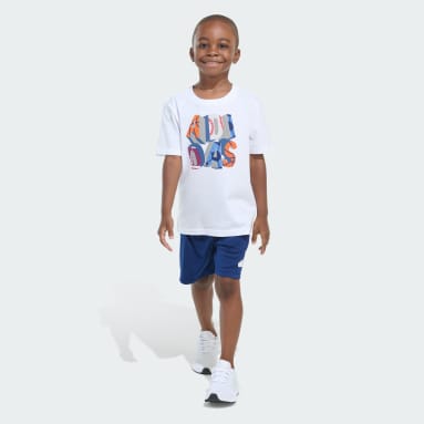 Two-Piece Short Sleeve Cotton Tee and Elastic Waistband Logo Shorts Set