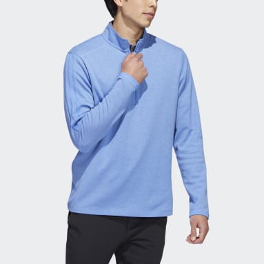 Men Golf Blue 3-Stripes Quarter-Zip Pullover