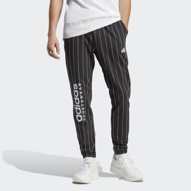 Men Sportswear Black Pinstripe Fleece Pants