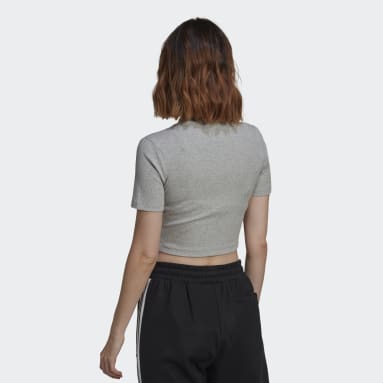 Frauen Originals adicolor Essentials Rib Cropped T-Shirt Grau