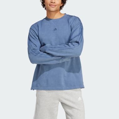 Men's Sportswear Blue ALL SZN French Terry 3-Stripes Garment Wash Crew Sweatshirt