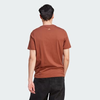 Men Training Brown Essentials Single Jersey Linear Embroidered Logo Tee