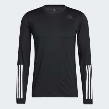 Camiseta Ajustada Manga Larga Techfit 3 Rayas Negro Hombre Training