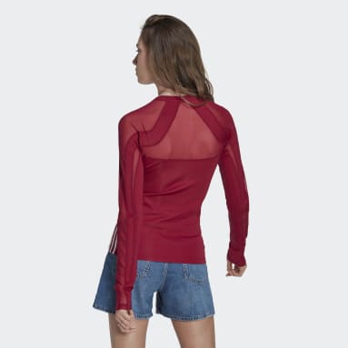Women Lifestyle Red Centre Stage Mesh Top