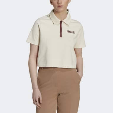 Crop Zip Polo Shirt Bialy